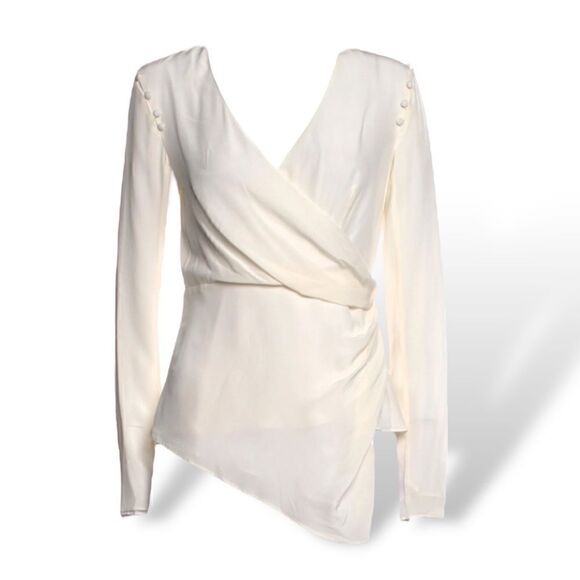 AMUR Silk Cowl Neck Blouse with Removable Sleeves.          |Size: S| - Picture 1 of 10